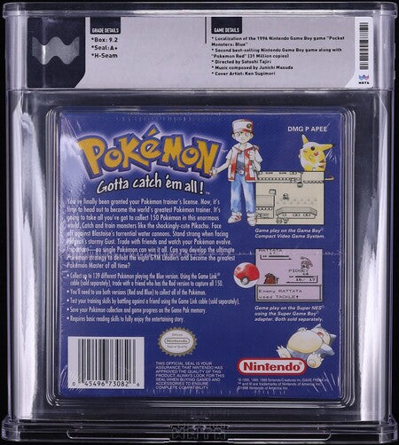 1998 POKEMON BLUE VERSION WHITE ESRB RATTATA NINTENDO GAME BOY GB WATA 9.2 A+ SEALED