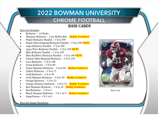 2022 Bowman Chrome University Football Hobby Box