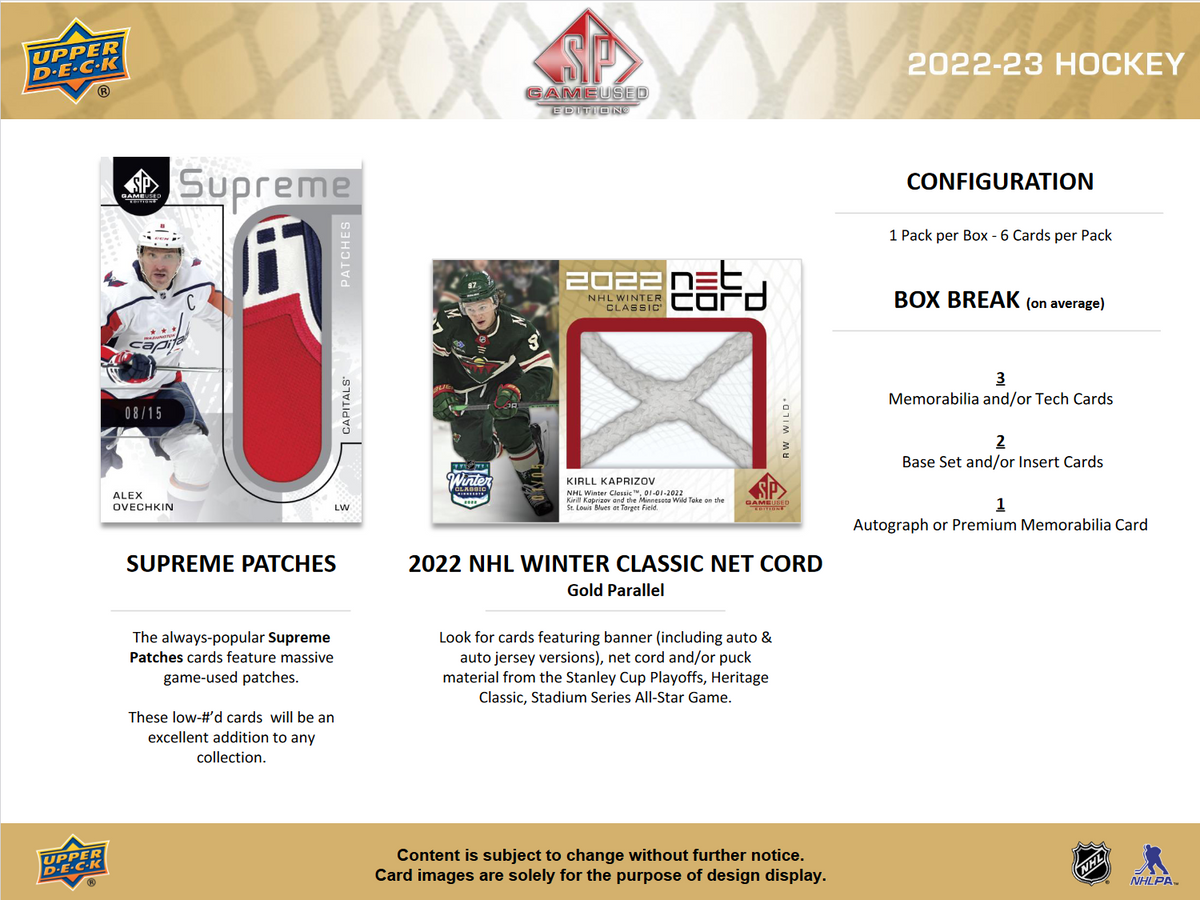 2022-23 Upper Deck SP Game Used Hockey Hobby Box