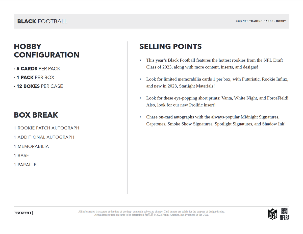2023 Panini Black Football Hobby Box
